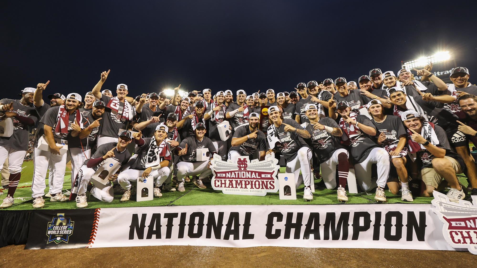 Mississippi State baseball celebrates the 2021 national championship in Omaha